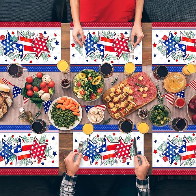 50 PCS Disposable Paper Placemats 4th of July Memorial Day Place Mats(D) | 16x11 Inch Patriotic Freedom Stars Table Mats for Holiday Indoor Outdoor Party Kitchen Dining Table Decorations
