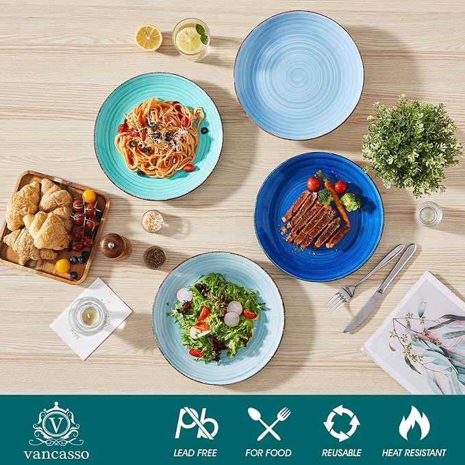 vancasso Bonita 10.5 Inch Ceramic Dinner Plates Set of 6, Cool Colors | Microwave and Oven Safe, Durable Glaze Resists Scratches and Chips, Set of 6 Stackable, Colorful Bonita Design, Salad Plates
