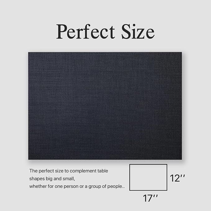Placemats Set of 8 - Easy Clean Woven Vinyl Placemats for Dining Table, Indoor/Outdoor Place Mats, Washable PVC Table Mats（Black）