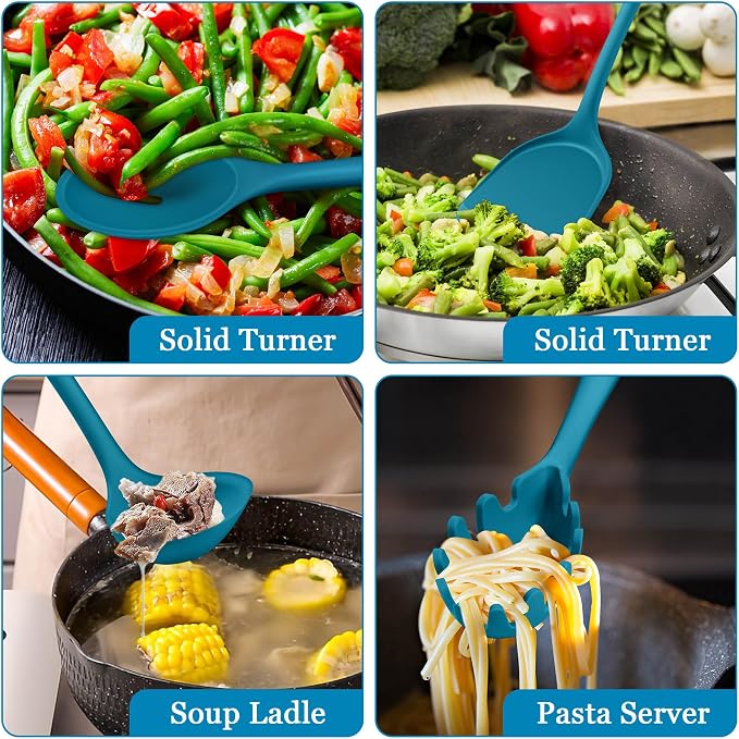 LIANYU Non-Toxic Kitchen Cooking Utensils Set, 8Pcs Blue Silicone Tools | Heat Resistant Cooking Gadgets for Nonstick Cookware, Includes Silicone Spatula, Ladle, Spoon Turner, Dishwasher Safe