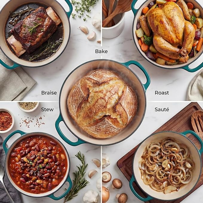 Zulay Kitchen 7.7 Quart Enameled Cast Iron Dutch Oven Pot with Lid – Premium Durability & Oven Safe up to 500°F – Heavy Duty Cookware Perfect for Bread Baking, Stews, Braising & Roasting – Emerald