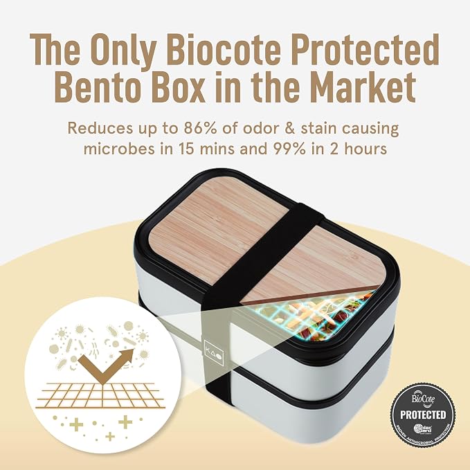 Double Premium Bento Box Adult, 67oz, Stackable, Meal Prep, Cream | 67 oz Capacity, Stackable Containers, Leak-Proof Design, Includes Dividers, Great for Meal Prep, Office Lunchbox