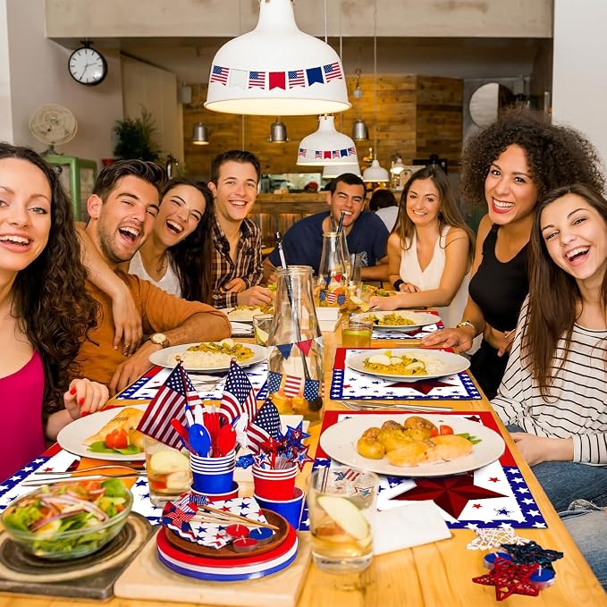 50 PCS Disposable Paper Placemats 4th of July Memorial Day Place Mats (E) | 16x11 Inch Patriotic Freedom Stars Table Mats for Holiday Indoor Outdoor Party Kitchen Dining Table Decorations