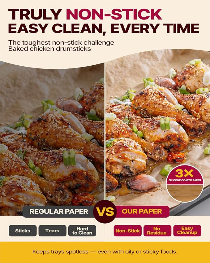 Katbite Parchment Paper Sheets Pop-Up 200 PCS, 9x13 Inches Precut Heavy Duty Baking Parchment, Extra Strong, Unbleached, Non-stick, Non-toxic, Flat Baking Paper for Oven, Cooking, Grilling, Air Fryer