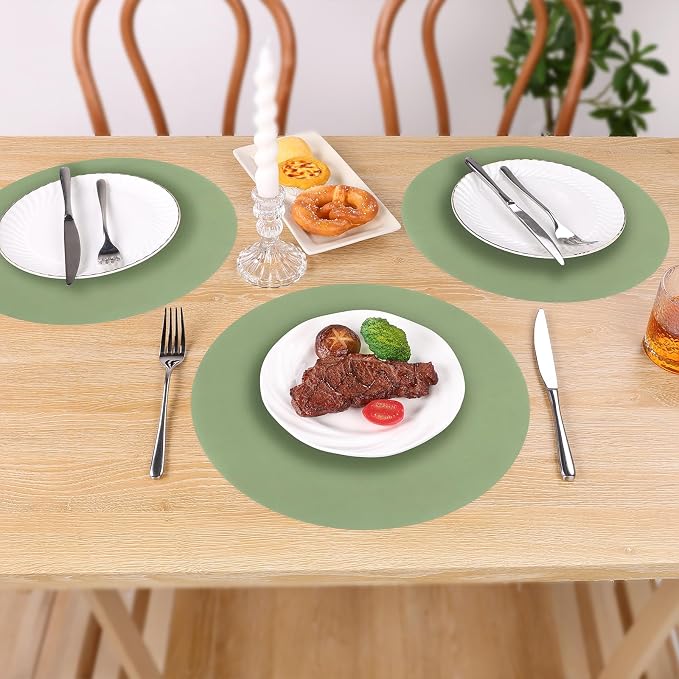 SHACOS 100 PCS Round Paper Placemats 13 inch Disposable Paper Place Mats for Dinner Wedding Birthday Party Festival Table Decoration Indoor Outdoor, Sage Green (Pack of 2)