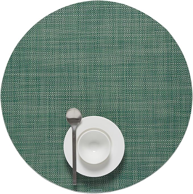 Chilewich Mini Basketweave Placemats, Round Woven Placemats Set of 4 | Reusable, Stain-Resistant, Indoor/Outdoor Tabletop Protection, Ivy, 15" Round