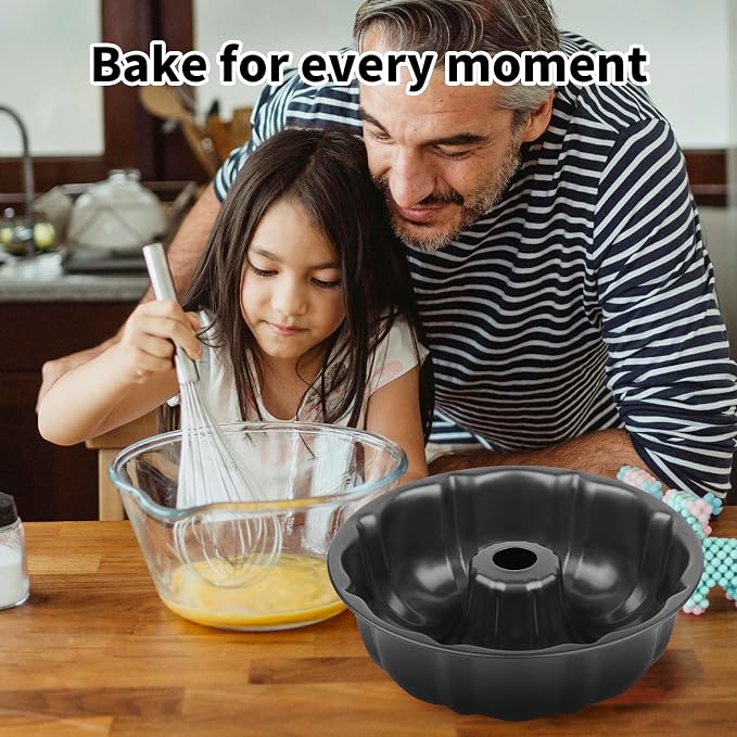 Novery 2PCS 9.5" Non-Stick Carbon Steel Fluted Tube Cake Pans | For Pound Cake Jello Gelatin Flan Chocoflan, Heavy Duty, Non-Stick Easy Release, Sturdy Baking pan