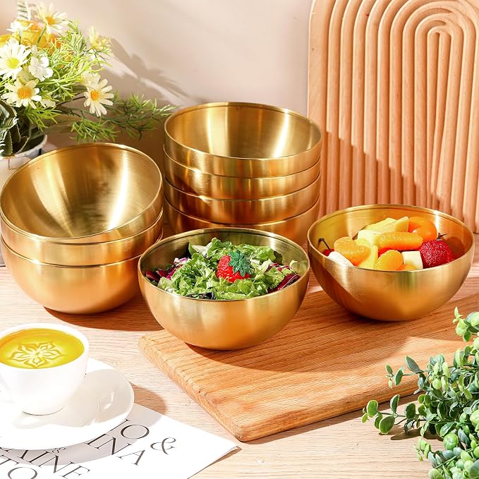 Nuogo 10 Pcs 5.9 Inch Gold Bowls Stainless Steel Esthetician Facial Bowls | Multi-use for Spa Facials Baking Serving, Christmas Wedding Decor, Professional Mixing Prep, Salad Fruit Candy Display Bowls