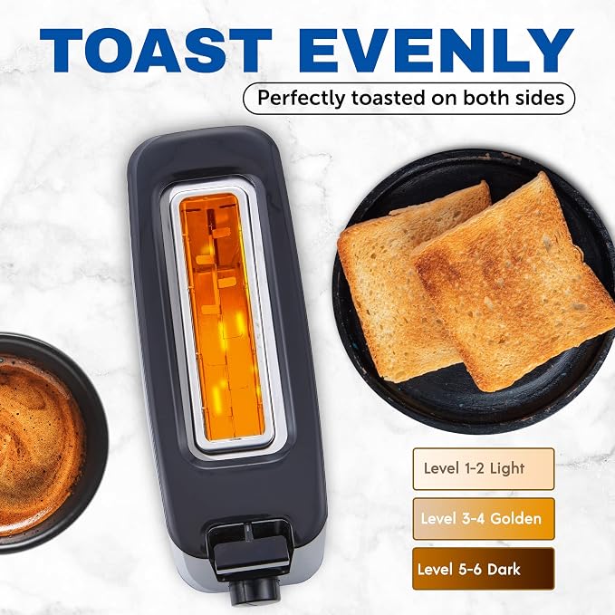 Elite Gourmet ECT118B Cool-Touch Single-Slice Toaster, Wide Slot, Black | 6 Toasting Levels, Fits Bagels, Waffles, Specialty Breads, Pastry & Snacks
