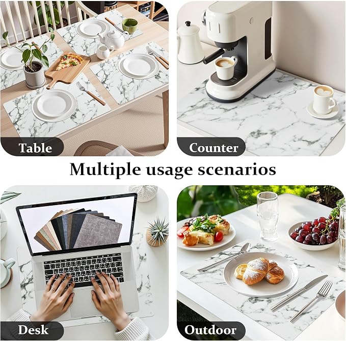 FROMHEART Faux Leather PU Placemats Set of 8 (Marble,11.8" x 17") | Waterproof,Heat/Oil Stain-Resistant Table Mat–Reversible,Non-Slip,Easy to Clean Place Mats for Kitchen,Dining,Indoor/Outdoor