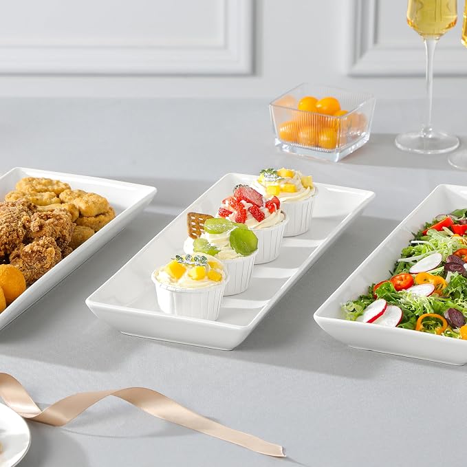 MALACASA 3 Tier Serving Trays for Party, 14 Inch Porcelain White Trays for Serving Food, Dessert Stand with Collapsible Gold Metal Rack | Tiered Serving Stand for Party, Fruit Tray, Trays for Serving Food, Dessert Stand with Collapsible Sturdier Gold M...