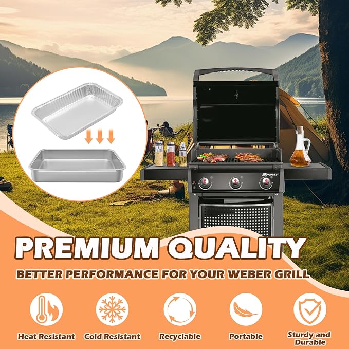 93305/83156 Grease Catch Pan for Weber Genesis II & Spirit Grill Drip Pan with 15 Pack 6415 Foil Grease Tray Liners for Weber Genesis II e-310/315/330/335 & Spirit e-210/220/310/320/330 Grills