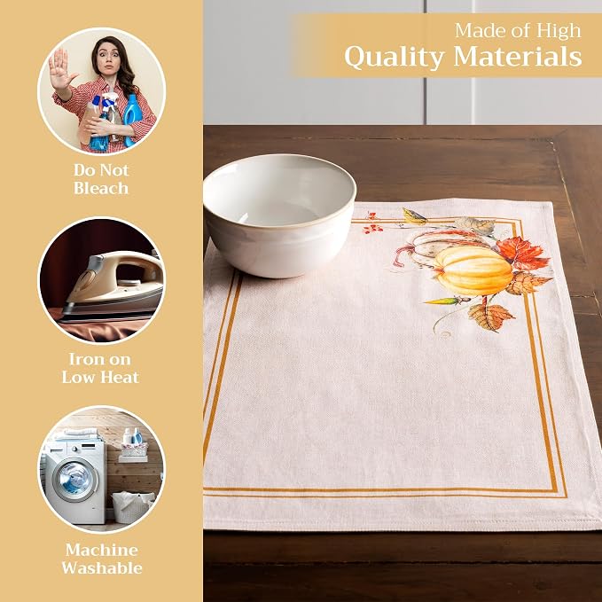 Maison d' Hermine Placemats Set of 4 Reusable 100% Cotton (13"x19") | Cloth Place Mats Washable Table Mats for Kitchen Dining Party Wedding Hotel Home Thanksgiving Christmas - Potiron