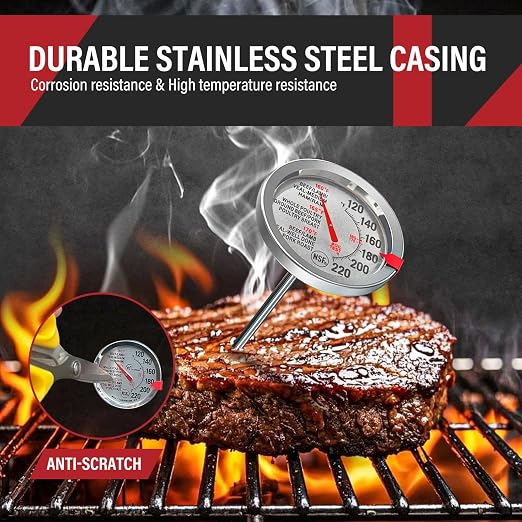 AWLKIM 2 Pack Analog Meat Thermometer Oven Safe Dial No Battery | Bimetallic Stem Dial, Leave-In Oven Safe, 2.5in Large Face, No Batteries for Roast Turkey Grill BBQ Cooking