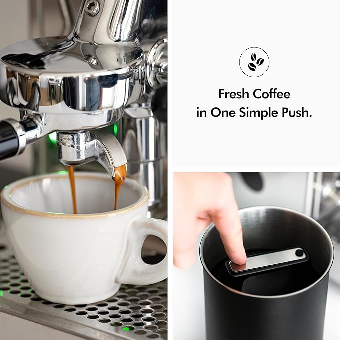 KIVY Vacuum Coffee Canister - Push Lid Preserves Coffee Aroma & Oil - Stainless Steel Airtight Coffee Canister - Removes Excess Air