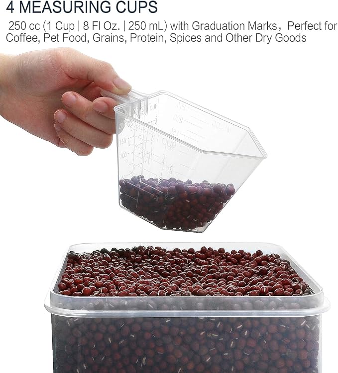 Large Food Storage Containers 5.2L (175oz), MCIRCO 4 Pieces Plastic Airtight Food Storage Containers for Flour, Sugar, Baking Supplies, with 4 Measuring Cups and 20 Labels