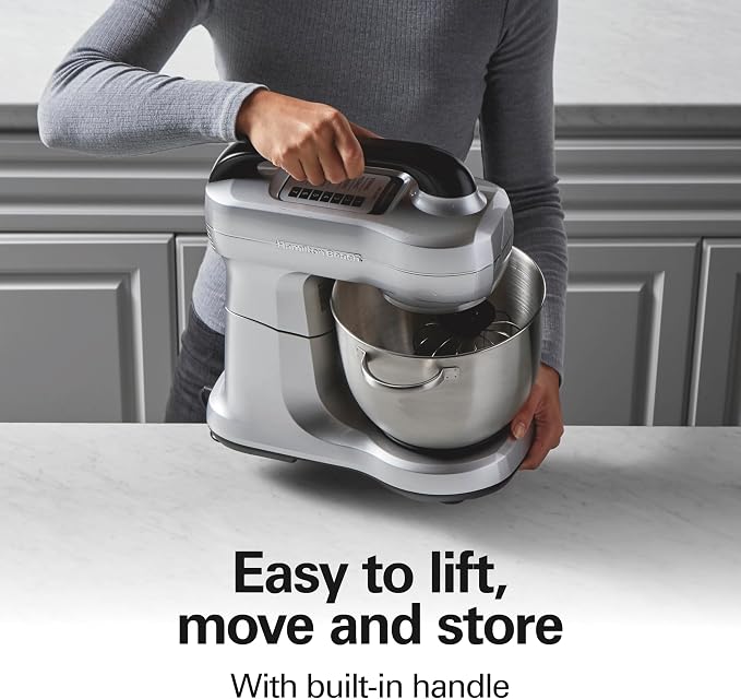 Hamilton Beach Stand Mixer with 4 Quart Stainless Steel Bowl, 7 Speeds, 300 Watt Motor, Silver, R63392 (Renewed)