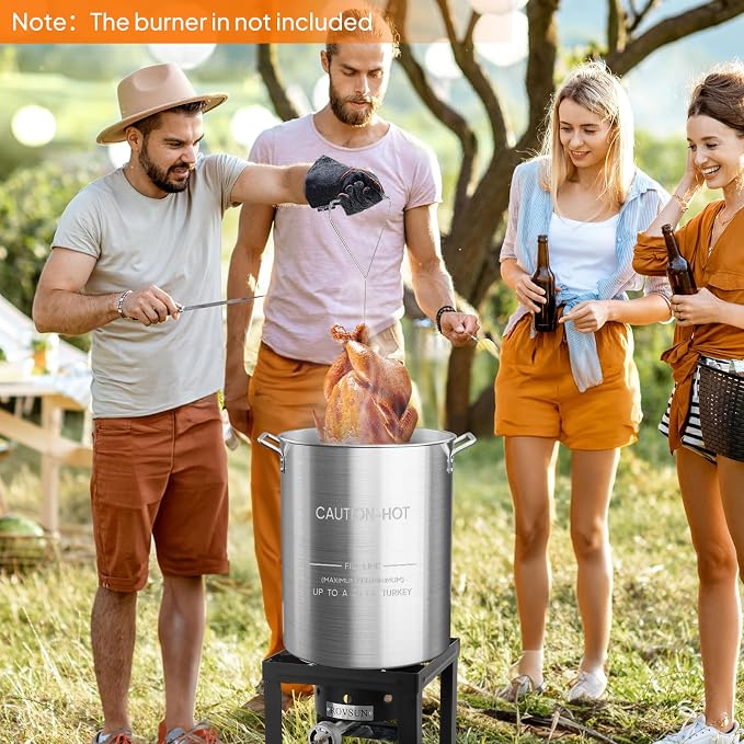 ROVSUN 30QT Turkey Fryer Pot & Seafood Boil Pot with Strainer Basket, Lid, Hook & Steamer, Aluminum Stockpot for Turkey Frying & Crab, Lobster, Shrimp Boiling for Outdoor Cooking & Gatherings
