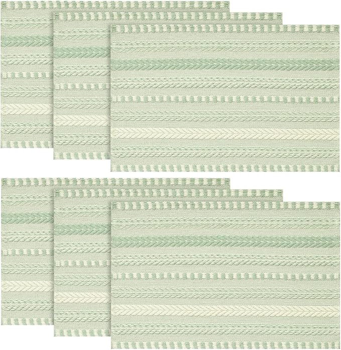 Artoid Mode Sage Green Farmhouse Woven Braided Stripe Placemats Set of 6,12x18 Inch Seasonal Holiday Table Mats Party Kitchen Dining Decoration