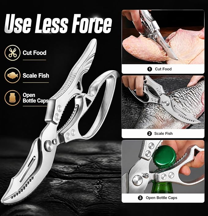 Heavy Duty Kitchen Scissors for Chicken, Fish & Meat | Cuts Tough Ingredients Easily,Superior Cutting Power,Ideal for Poultry&Seafood,Non-Slip Grip,Easy Cleaning,Rust Resistant