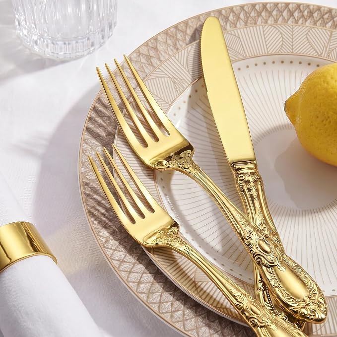 OSVSEE Vintage Silverware Set, 18/10 Stainless Steel Flatware Set for 4 | Heavy Duty Flatware with Royal Palace Handles, Mirror Polished Cutlery, Dishwasher Safe Silverware for Weddings & Gift Giving