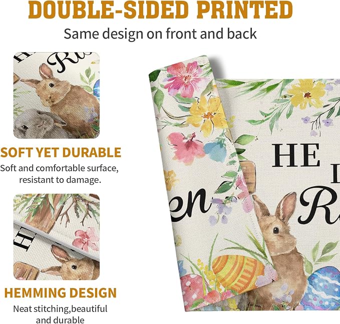 He is Risen Easter Placemats Set of 4 12x18 Inch Bunny Floral Cross Table Mats Spring Rabbit Flowers Eggs Place Mat for Dining Table Party Kitchen Decoration