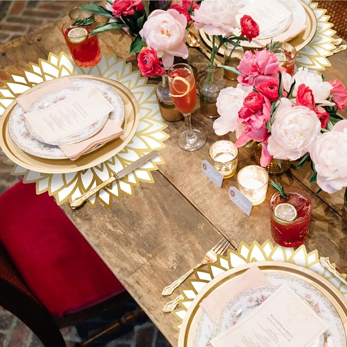 Sinmoe 100 Pcs Disposable Paper Placemats Bulk,Gold,Gradient | Paper Charger Place Mat Party Charger Plates Table Place Mats for Dinner Wedding Birthday Baby Shower Spring Dining Tableware