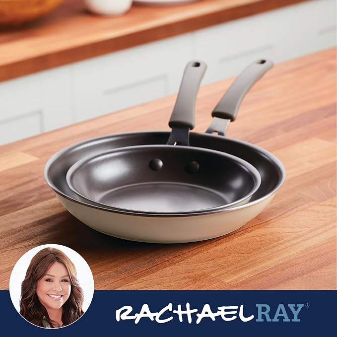 Rachael Ray Cook + Create Nonstick Frying Pans/Skillet Set, 9.5 Inch and 11.75 Inch - Almond