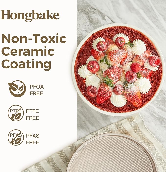Ceramic Nonstick 9” Round Cake Pans, Heavy-Duty Aluminized Steel | Non-Toxic 9 Inch Round Cake with Diamond Texture, Cake Pans 9 Inch Round for Baking Cheesecake, Cream, 2-Pack