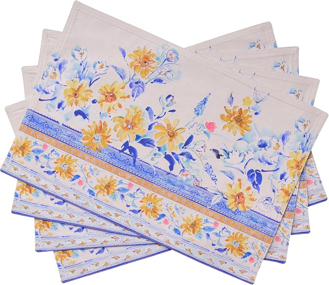 Maison d' Hermine Placemats Set of 4 Reusable 100% Cotton (13"x19") | Cloth Place Mats Washable Table Mats for Kitchen Dining Party Wedding Hotel Home Restaurant Spring Summer - Girassol