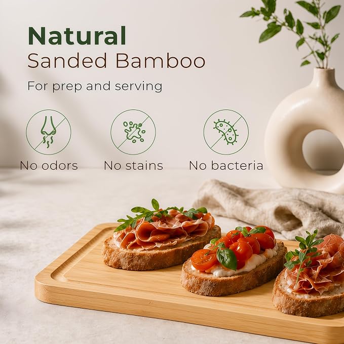 Bamboo Cutting Boards for Kitchen, Set of 3 with Holder & Juice Grooves | Thick & Durable with Built-in Handles, Large Surface – Easy to Clean for Meat, Veggies & Fruit
