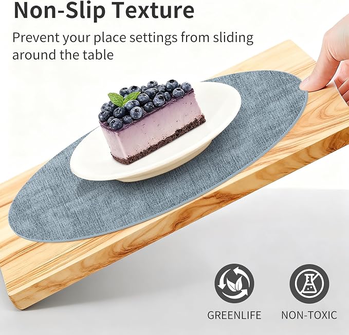 Maxpearl Faux Leather Round Placemats Set of 6, 13.8 inch, Blue | Waterproof, Heat Resistant, Non Slip, Wipe Clean Dining Table Place Mats, Suitable for Indoor & Outdoor Use, Table Settings
