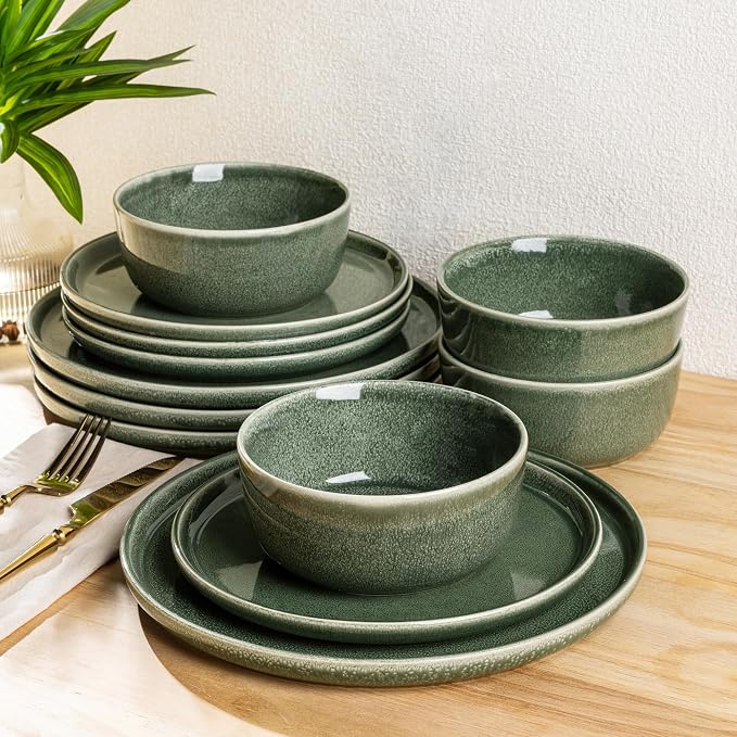 AmorArc Stoneware Dinnerware Sets for 6, 18Pcs Plates and Bowls Sets Dishes | Ceramic Round Reactive Glaze Dishes Set, Highly Scratch Resistant | Dishwasher & Microwave Safe Dishware