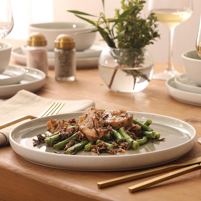 Gibson Elite Tahoe Sunset 12-Piece Reactive Stoneware Dinnerware Set – Matte Exterior & Shiny Interior Plates and Bowls, Durable Everyday Dish Set, Microwave & Dishwasher Safe - Grey