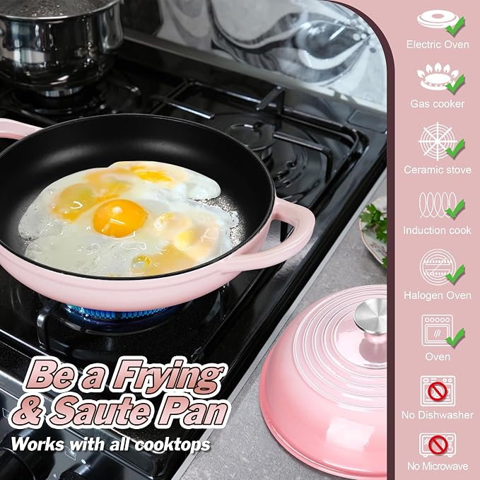 P&P CHEF Pink Enameled Bread Dutch Oven for Sourdough, 5.5 QT | Cast Iron Dutch Oven Pot with Dome Lid for Homemade Bread Baking, Easy to Clean & Even Heat, Oven Safe