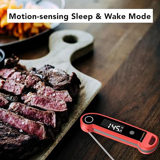 Digital Instant Read Meat Thermometer, NSF Certified | IP67 Waterproof Food Thermometer with Ambidextrous Backlit for Grilling, BBQ, Kitchen Cooking, Oil Deep Frying & Candy (Red)