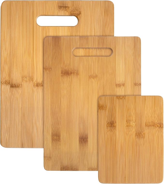 Totally Bamboo Cutting Board Set, 3 Reversible Cutting Boards for Kitchen | Small, medium & large bamboo boards for everyday meal prep. Smooth, knife-friendly surface for meat, produce, cheese & bread.