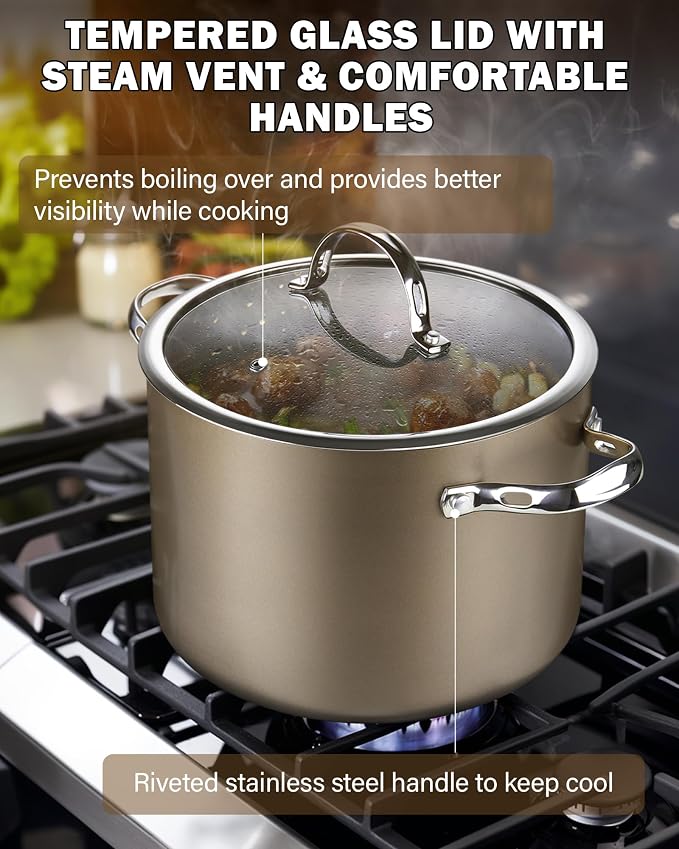 Cooks Standard Classic 8-Quart Stock Pot Dutch Oven Casserole with Glass Lid, Hard Anodized Nonstick Stockpot, Induction Compatible, Bronze
