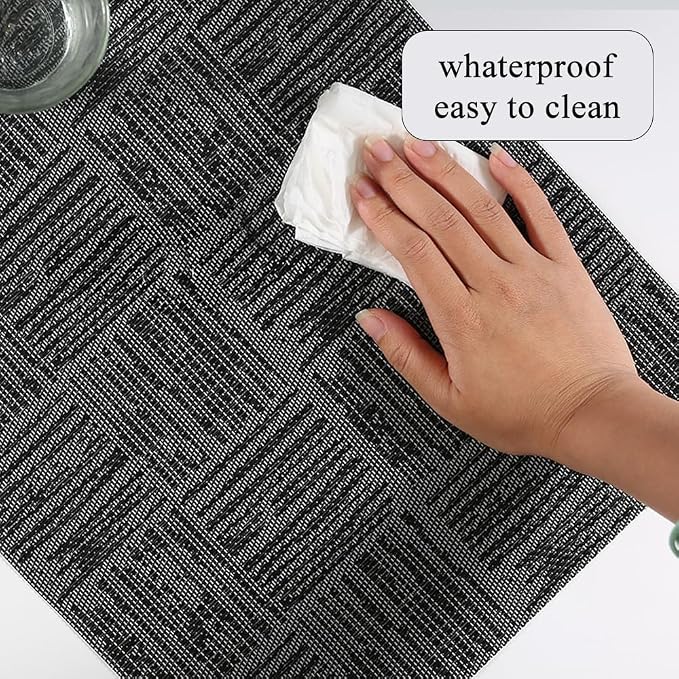 Placemats Set of 4 Plastic Vinyl Place Mats for Dinner Table, No-Slip Wipeable Table Mats Daily Use Patio Kitchen Decoration (18"x12", Grey)