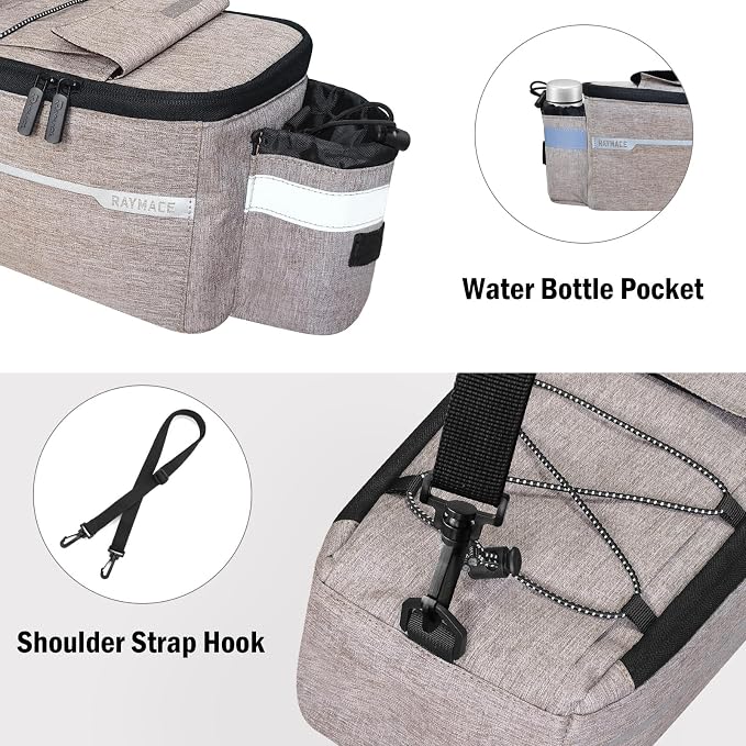 RAYMACE Bike Rear Rack Bag, Bike Trunk Cooler Bag | Bicycle Pannier for Warm or Cold Items(Beige)