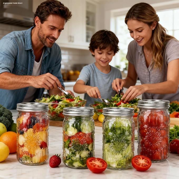 CycleMore 9 Pack 32oz Large Mason Jars with Metal Lids & Bands | AirTight, BPA Free, Wide Mouth Jars, 1 Quart Canning Jars With Sunflower Print for Crafts & Homemade Gifts