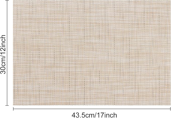 Myir JUN Placemats Set of 6 Kitchen and Dining Table Placemats | Vinyl Placemats Place Mats Indoor/Outdoor Set of 6 Washable Table Mats Non-Slip Place mats for Dining Table, Beige