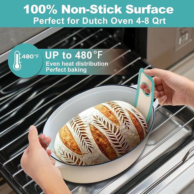 Silicone Bread Sling Oval and Round - Non-Stick & Easy Clean Reusable Oval Silicone Baking Mat for dutch oven. With Long Handles Sourdough Bread Baking mat tools supplier Liner (Aqua Sky)