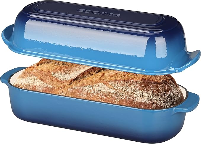 EDGING CASTING Enameled Cast Iron Loaf Pan with Lid, Bread pan, Dutch Oven Bread pan for Homemade Sourdough Bread Baking, 12.5x5.5 inch, 5qt, Lake Blue
