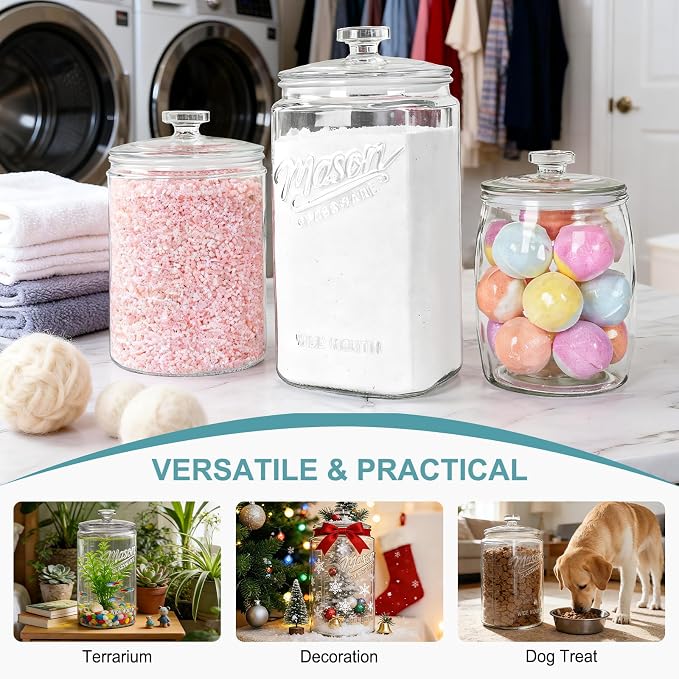 Ritayedet 1.5 Gallon Glass Cookie Jar with Airtight Lid, Large Glass Jar | Wide Mouth Mason Jar with Dual-Scale Markings, Apothecary Jar for Flour, Sugar, Rice, Candy,Coffee, Dog Treat, Laundry Room