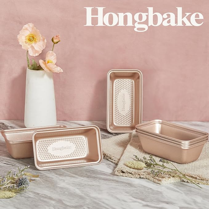 3 Pack Nonstick Mini Loaf Pans, 6 x 3.3 x 2 Inch Small Bread Pans for Homemade Bread, Tiny Banana Baking Tins with Diamond Texture, Non-toxic Mini Meatloaf Pans Set, Champagne Gold