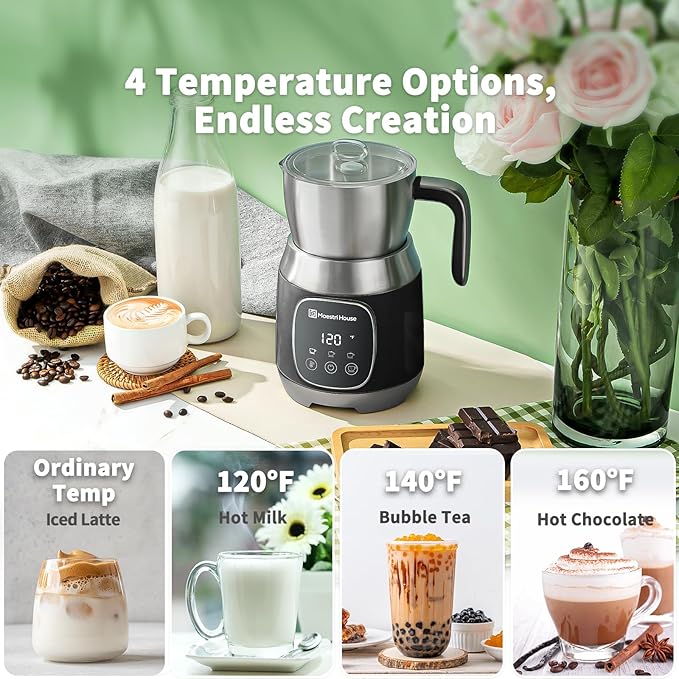 Maestri House DualFro 600 Milk Frother and Steamer 21oz/600mL | Variable Temp 4 Settings & 3 Froth Levels, Memory Function for Latte Cappuccino Hot Chocolate, Dishwasher Safe,Brush Included