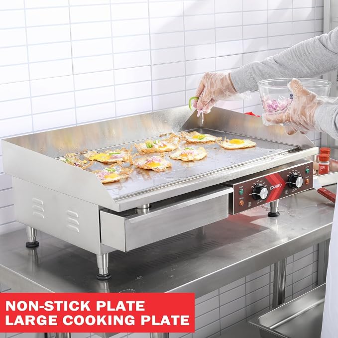 EGGKITPO 240V Commercial Electric Griddle 29 Inch Large Countertop Griddle 3500W Non-Stick Flat Top Grill Stainless Steel Teppanyaki Griddle with Adjustable Temperature 90℉-575℉ for Restaurant Use