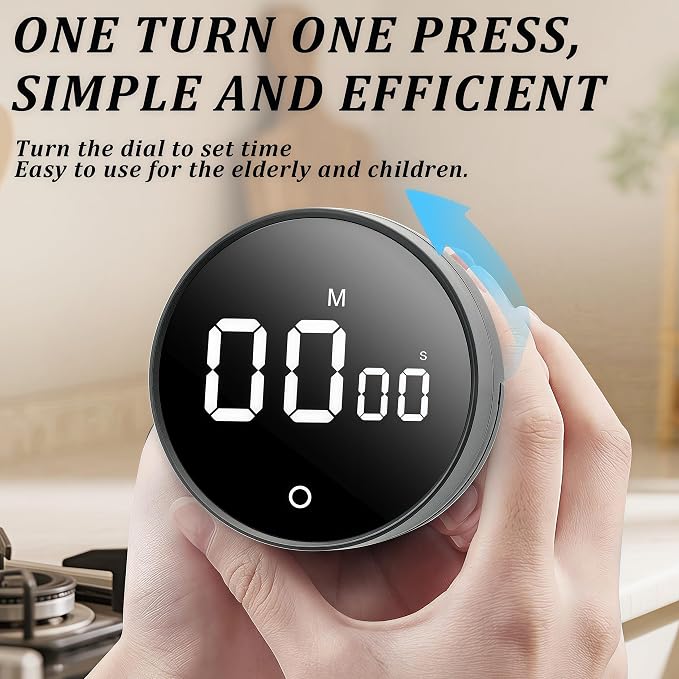2Pcs Digital Kitchen Timer - Magnetic 199-Minute Countdown Countup Timer with Large LED Display,Volume Adjustable, Visual timers for Cooking,Gym,Meeting,Classroom,Study,Work,Outdoor Activities,Black