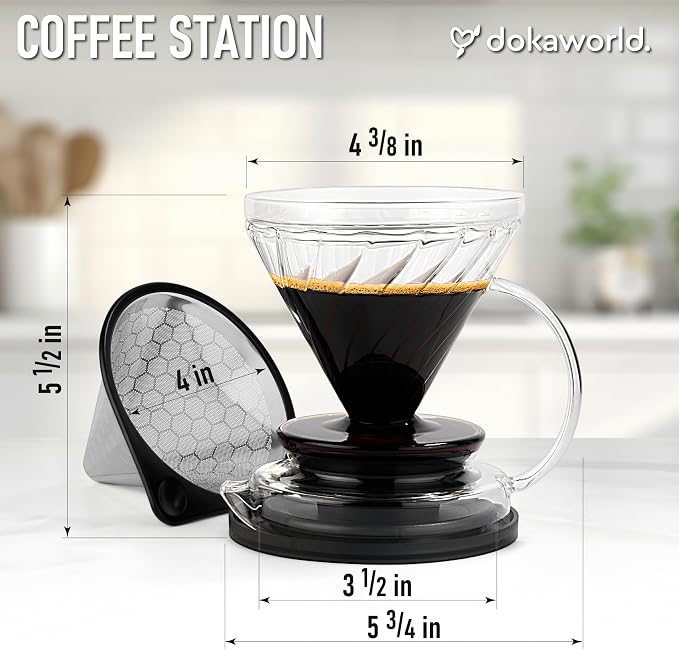Innovation Infuser for Daily Brewing – Borosilicate Glass Dripper with Stainless Steel Reusable Filter, Manual Eco Brewer, Plastic-Free Non-Toxic Coffee Station, Pour Over Tea Coffee Maker